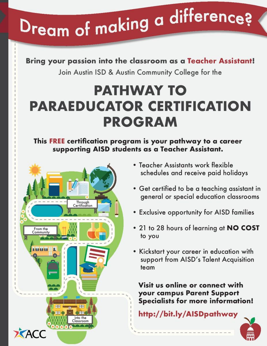 AISD ACC Launch Free Paraeducator/Teacher Assistant Certification